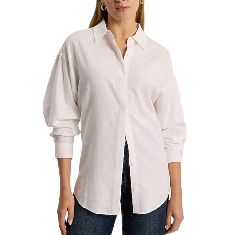 Express Slim 1MX Linen-blend Boyfriend Portofino Button-down Shirt White - Sz M